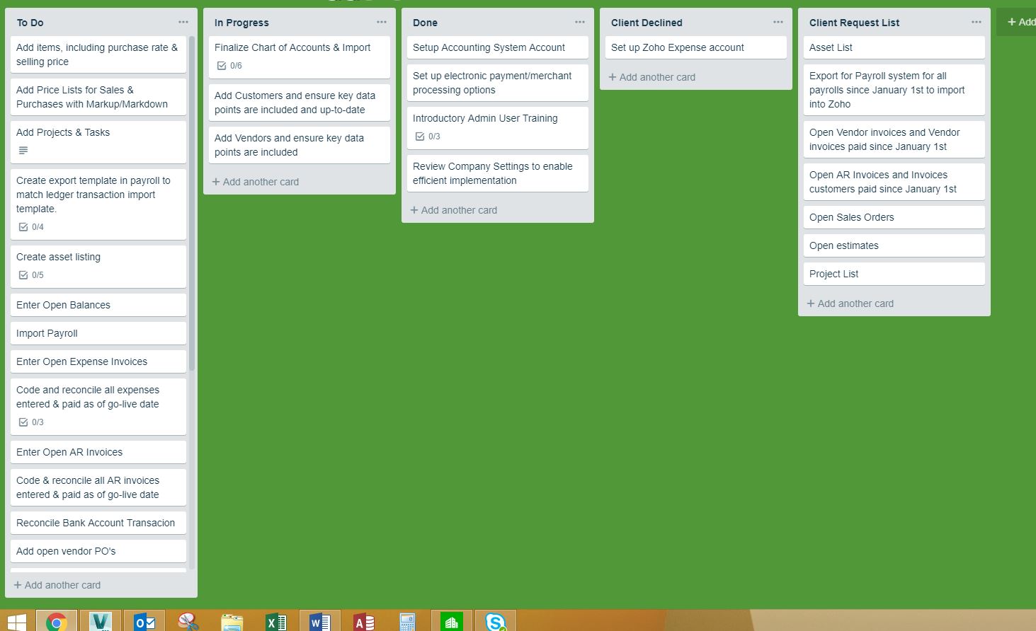 Sample Implementation Trello board